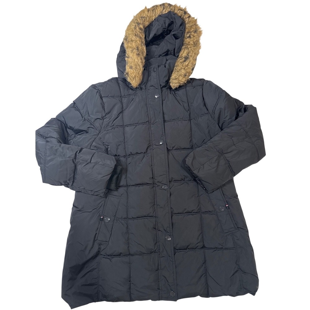 Tommy Hilfiger‎ Women's Black Puffer Coat Removable Hooded Fur Trimmed XL